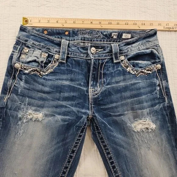 Miss Me Signature Boot Cut Rhinestone Jeans Women's 29 (29x32) EUC Bling Cross - Picture 5 of 16